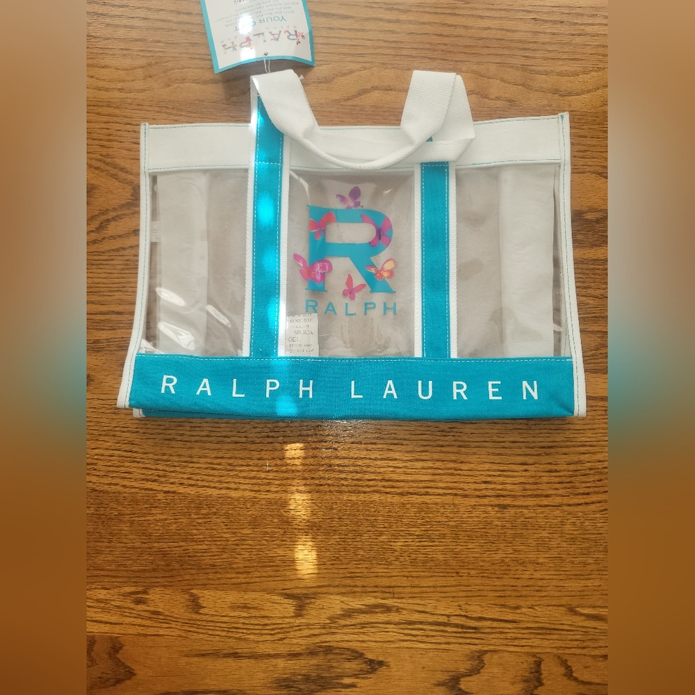 NWT Ralph Lauren Clear Turquoise White Tote Bag